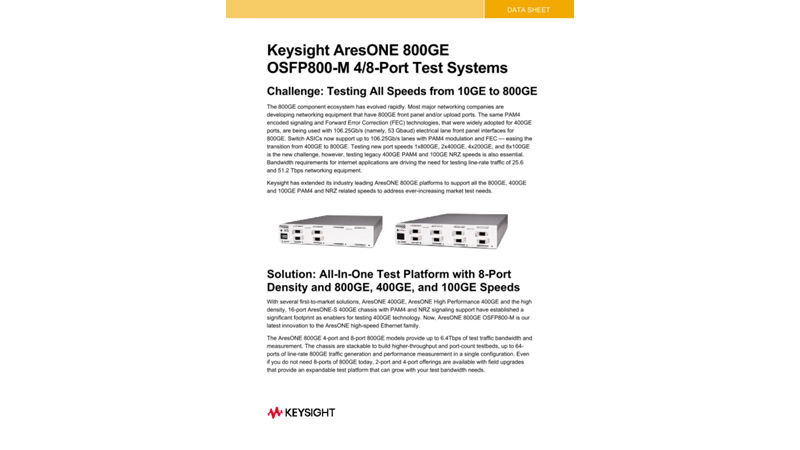 Keysight AresONE 800GE OSFP800-M 4/8-Port Test Systems
